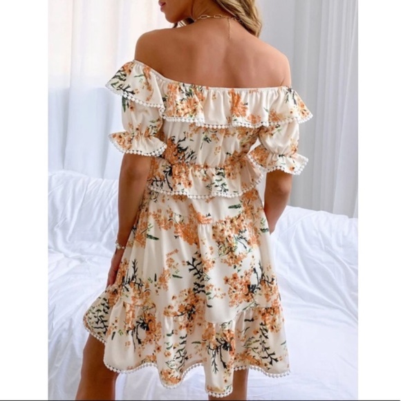 boho floral print off shoulder ruffle spring dress - Picture 4 of 5